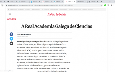 Artigo de Opinión sobre a Real Academia Galega de Ciencia, polo Presidente